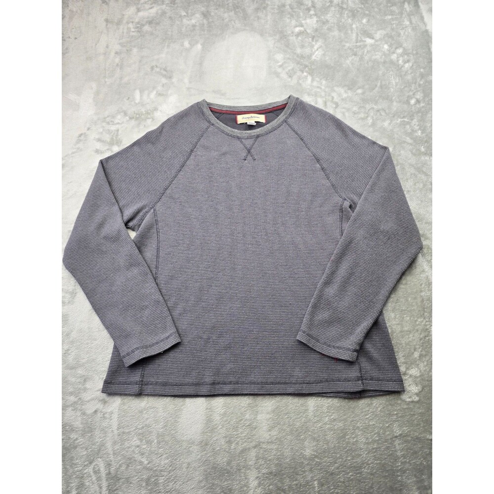 Tommy Bahama Shirt Mens Large Gray Thermal Waffle Knit Long Sleeve Crewneck Logo